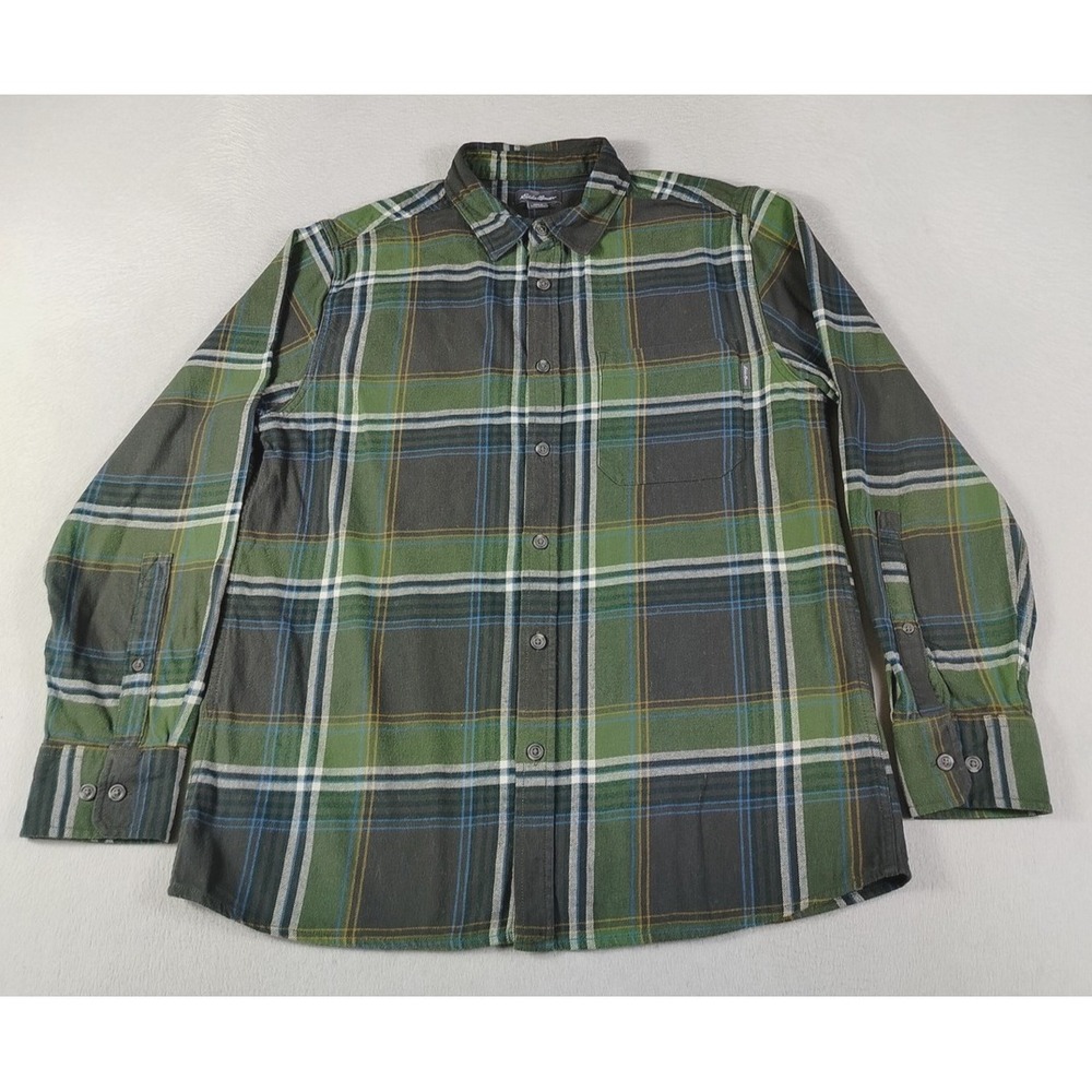 Eddie Bauer Shirt Mens Large Green Plaid Long Sleeve Flannel Dadcore Hipster